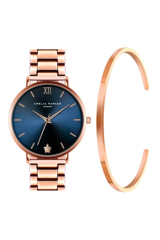 Estuche reloj de cuarzo de acero y pulsera - Rosa dorado