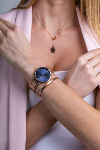 Estuche reloj de cuarzo de acero y pulsera - Rosa dorado