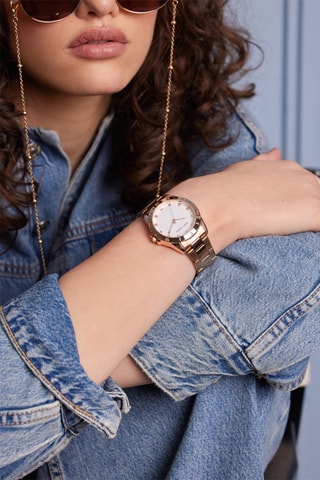 Reloj de cuarzo de acero Verona - Rosa dorado y blanco