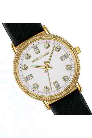 Reloj de cuarzo de piel Paris - Negro y dorado