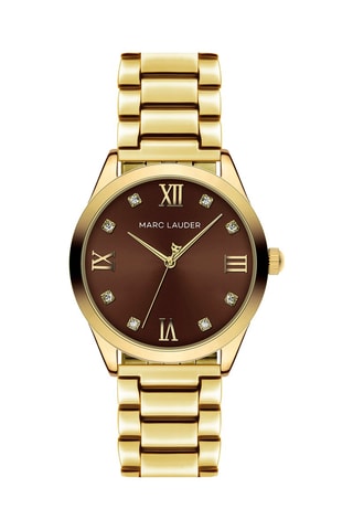 Reloj de cuarzo de acero y circones Marrakech - Dorado y marrón