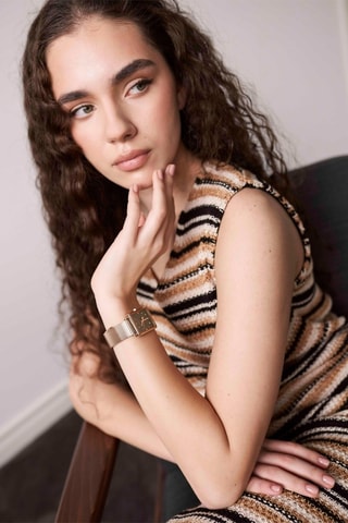 Estuche reloj de cuarzo de acero y pendientes Joyful Journey - Circón