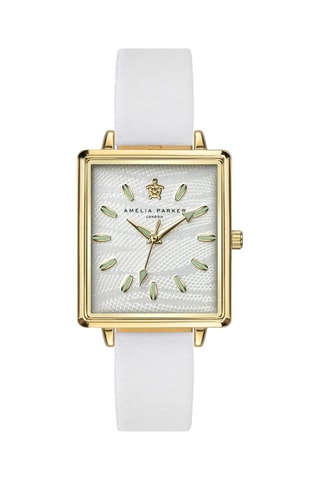 Reloj de cuarzo de piel Desert - Blanco y dorado