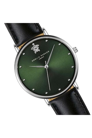 Reloj de cuarzo de piel Maya Bay - Negro y plateado