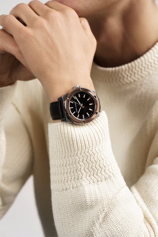 Relógio de quartzo em couro Mykonos Preto e dourado-rosa