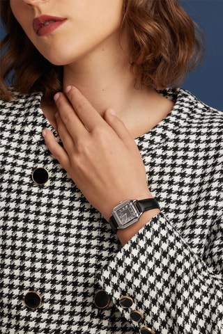 Reloj de cuarzo de piel bovina Old money - Negro y plateado