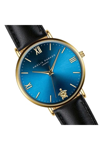 Reloj de cuarzo de piel Meeru Island - Negro y dorado