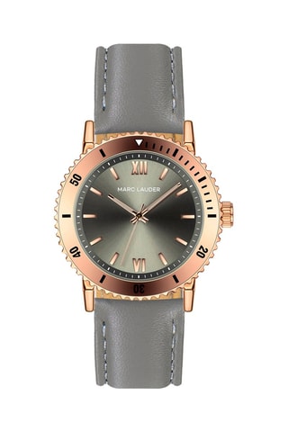 Reloj de cuarzo de piel Rome - Gris y rosa dorado