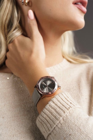 Reloj de cuarzo de piel Rome - Gris y rosa dorado