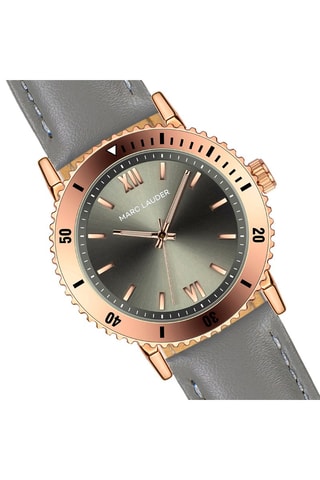 Reloj de cuarzo de piel Rome - Gris y rosa dorado