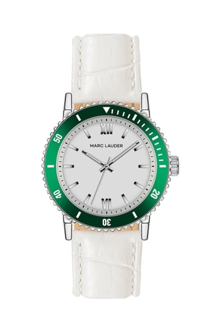Reloj de cuarzo de piel Sofia - Blanco y verde