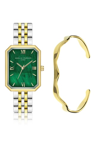 Estuche reloj de cuarzo y pulsera de acero Terrene - Nácar