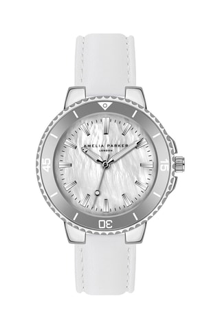 Reloj de cuarzo de piel Clayne - Plateado y blanco