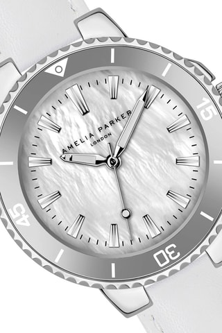 Reloj de cuarzo de piel Clayne - Plateado y blanco