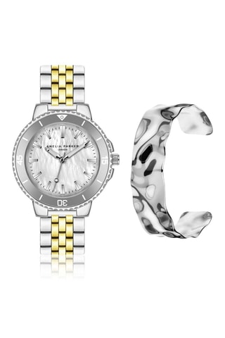 Estuche reloj de cuarzo y pulsera de acero Clayne - Nácar