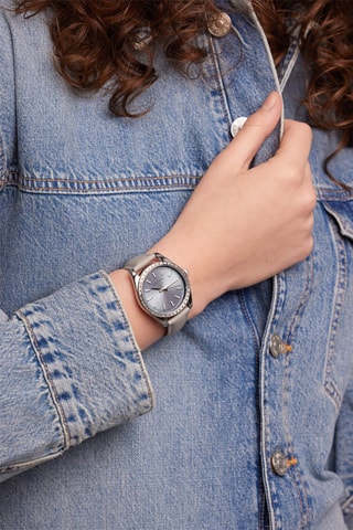 Reloj de cuarzo de piel Ankara - Gris y plateado