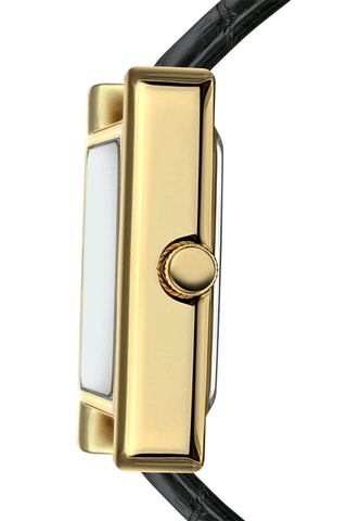 Reloj de cuarzo de piel bovina Clare - Negro y dorado