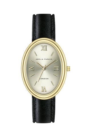 Reloj de cuarzo de piel Crema - Negro