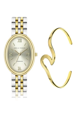 	Estuche reloj de cuarzo y pulsera de acero Soraya - Plateado y dorado