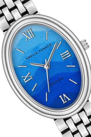 Reloj de cuarzo de acero Shell Bay - Plateado y azul