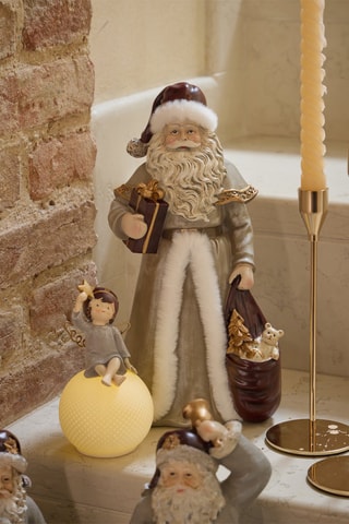 Papá Noel con su saco Santavintage - 17 x 31 cm - Gris claro y burdeos