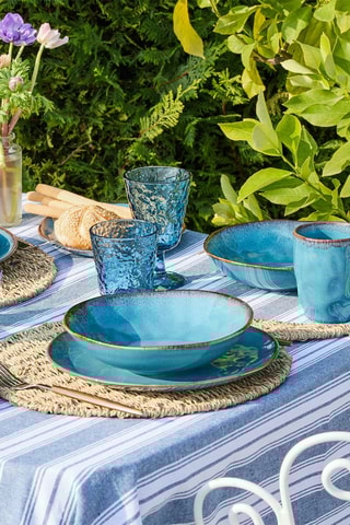 6 platos llanos de porcelana Nordik - Azul