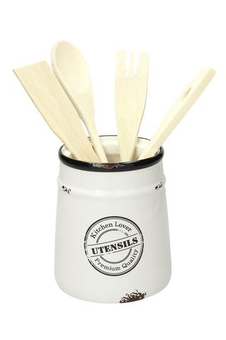 Tarro y utensilios de cerámica y madera Urban Chic - 12 x 22 cm