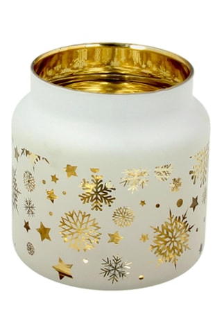 Portavelas Snowfall - 10 cm - Blanco y dorado