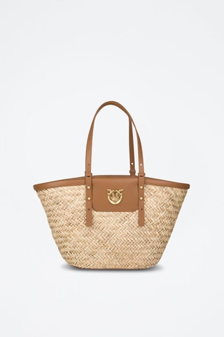 Bolso shopper de piel - Beige y marrón