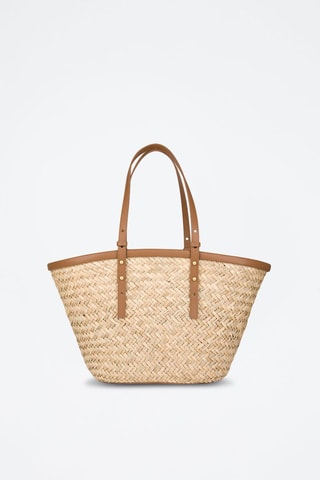 Bolso shopper de piel - Beige y marrón