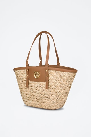 Bolso shopper de piel - Beige y marrón