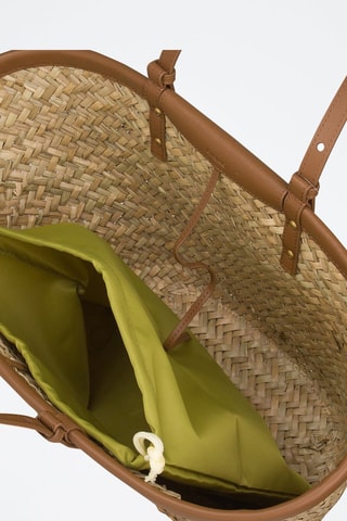 Bolso shopper de piel - Beige y marrón