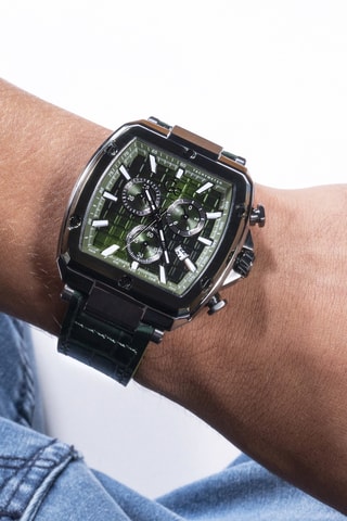 Orologio al quarzo in vera pelle e silicone - Tachimetro - Verde