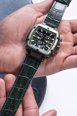 Orologio al quarzo in vera pelle e silicone - Tachimetro - Verde