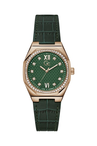 Orologio al quarzo in vera pelle - Verde e dorato