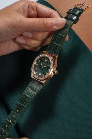 Orologio al quarzo in vera pelle - Verde e dorato
