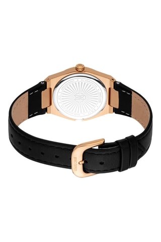 Leren Quartz Horloge - Zwart en Roségoudkleurig