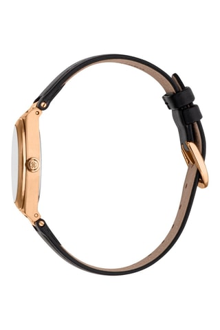 Leren Quartz Horloge - Zwart en Roségoudkleurig