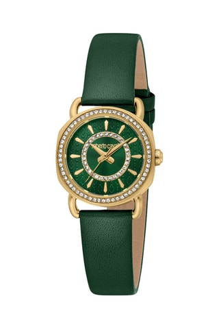 Leren Quartz Horloge - Groen en Goudkleurig