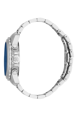 Montre à quartz en acier - Chronographe - Argenté et bleu marine