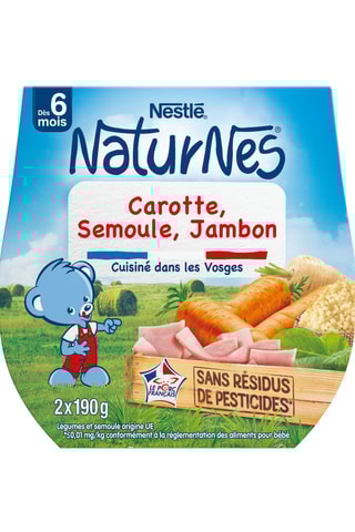 4 x Natures Carottes, semoule et Jambon - 2 x 190 g