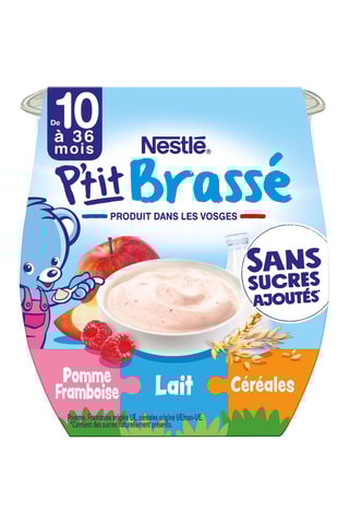 6 x Compote P'tit Brassé Pomme framboise, lait et céréales - 230 g