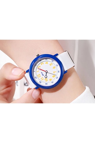 Relógio de quartzo em silicone Flex Branco e azul