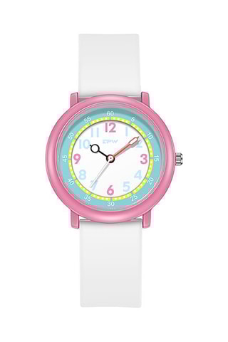 Relógio de quartzo em silicone Flex Branco e rosa