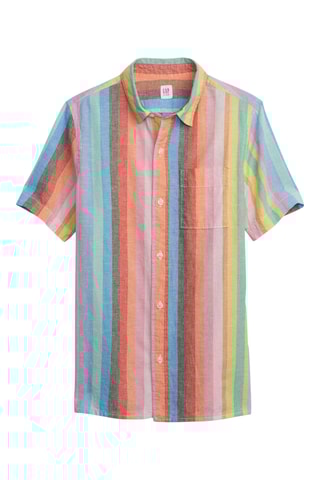 Chemise en lin - Ciel et rouge