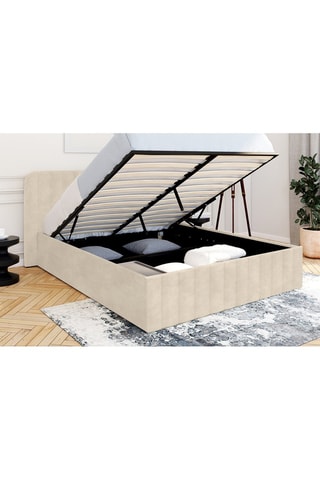 Letto contenitore Valentina in velluto beige con rete e testiera 160x200cm