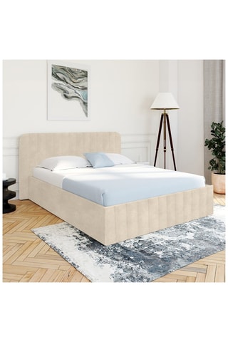 Letto contenitore Valentina in velluto beige con rete e testiera 160x200cm