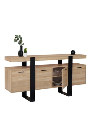 Credenza 4 ante Brixton - Effetto legno e nero