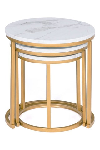 3 tavolini rotondi Glam - Effetto marmo e dorato 
