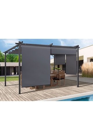 Pergola Marina in acciaio con tetto retrattile e 4 tende grigio 3x4m